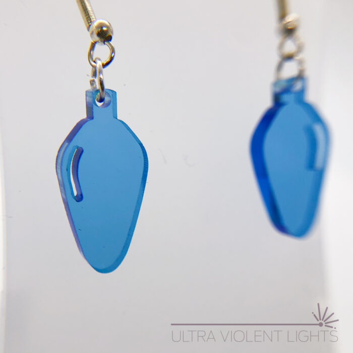 Bulb-shaped translucent blue hook earrings